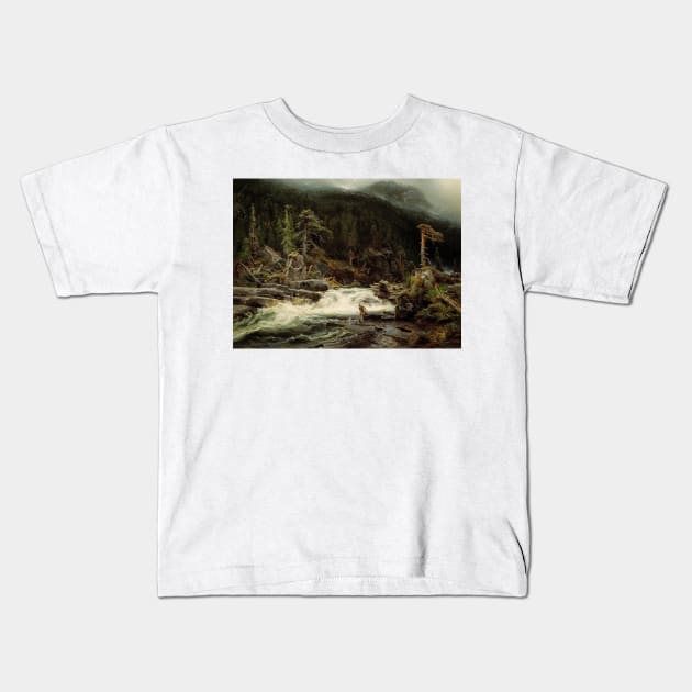 Waterfall in Telemark by August Cappelen Kids T-Shirt by Classic Art Stall